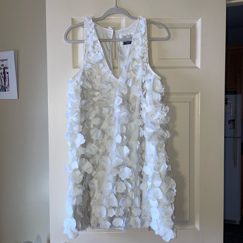 NWT Anthropologie BHDLN Sleeveless 3D Floral V Neck Swing Mini Dress White Ivory